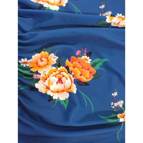 Womens Floral One-Piece Halter Swimsuit XXL Blue & Orange Retro Style. - Picture 5 of 7